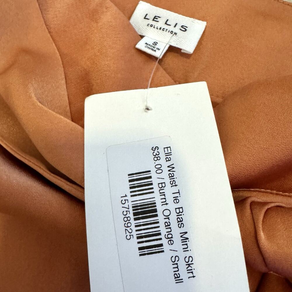 Le Lis Burnt Orange Wrap Mini Skirt Size Small Tie Waist Flowy Silky Satin Look - Picture 9 of 16